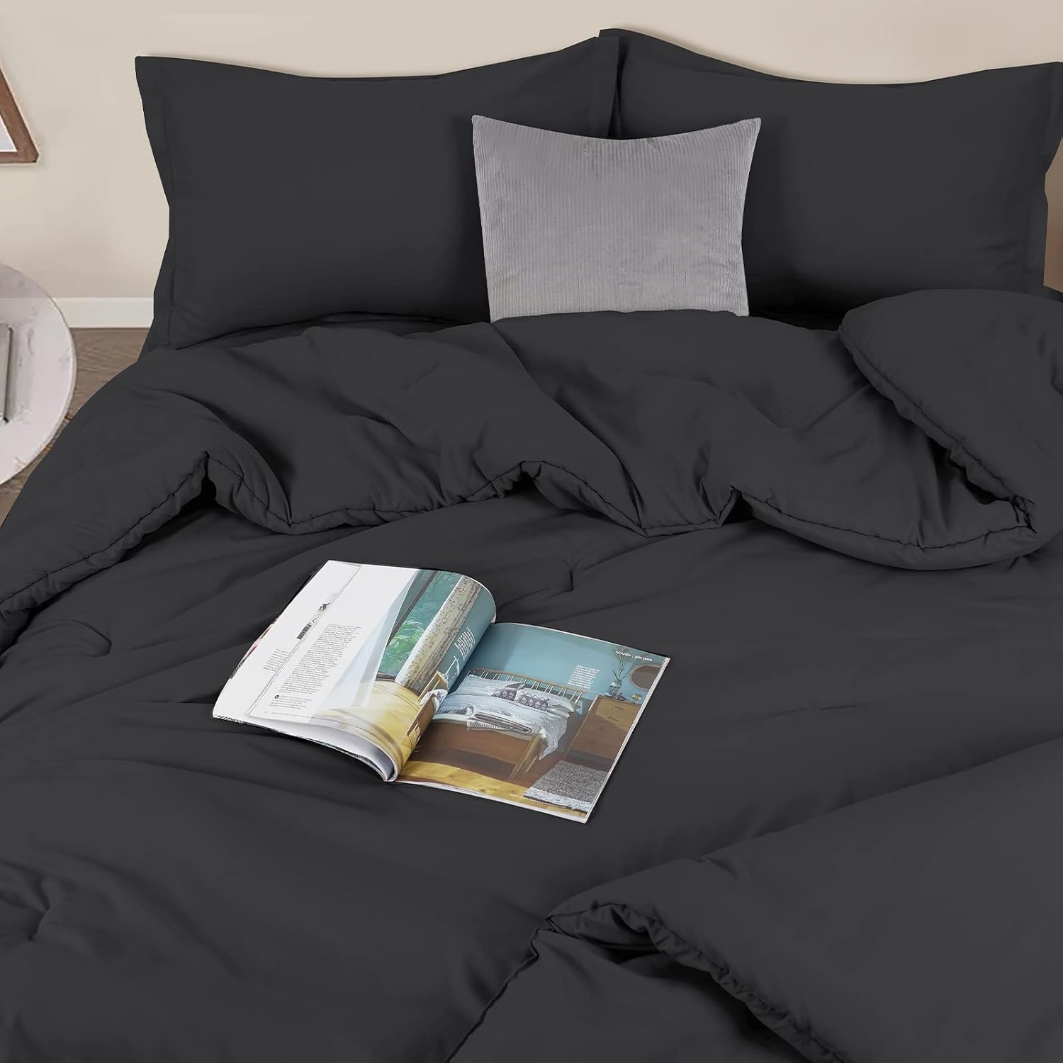 PHF Ultra Soft Comforter Sets Twin-5 Pieces Bed in A Bag Comforter & Sheet Set-Comfy Cozy Bedding Set Include Comforter, Pillow Shams, Flat Sheet, Fitted Sheet and Pillowcase, Black