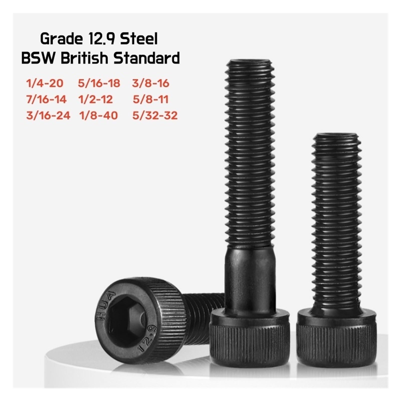 Viti Grado R Nere Set Di Viti 3/8" BSF A Testa Esagonale - Alta Tensione Grado R, Completamente Filettate, Colore Nero Viti Per Applicazioni Meccaniche - Foto 7