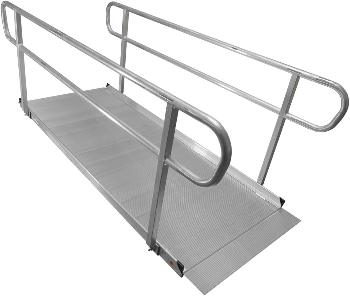 Titan Ramps Wheelchair Entry Ramp Handrails Only 8' Brushed Aluminum -