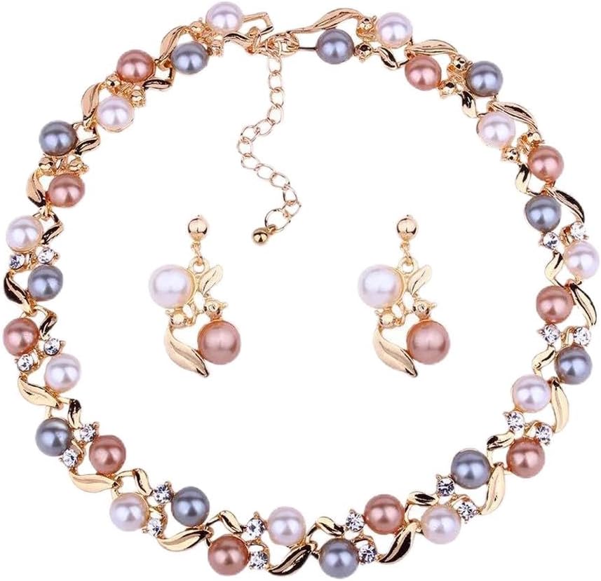 Fashion 18k Gold Plated Pearl Necklace Set/Jewellery Set with Fancy Earrings for Girls/Women
