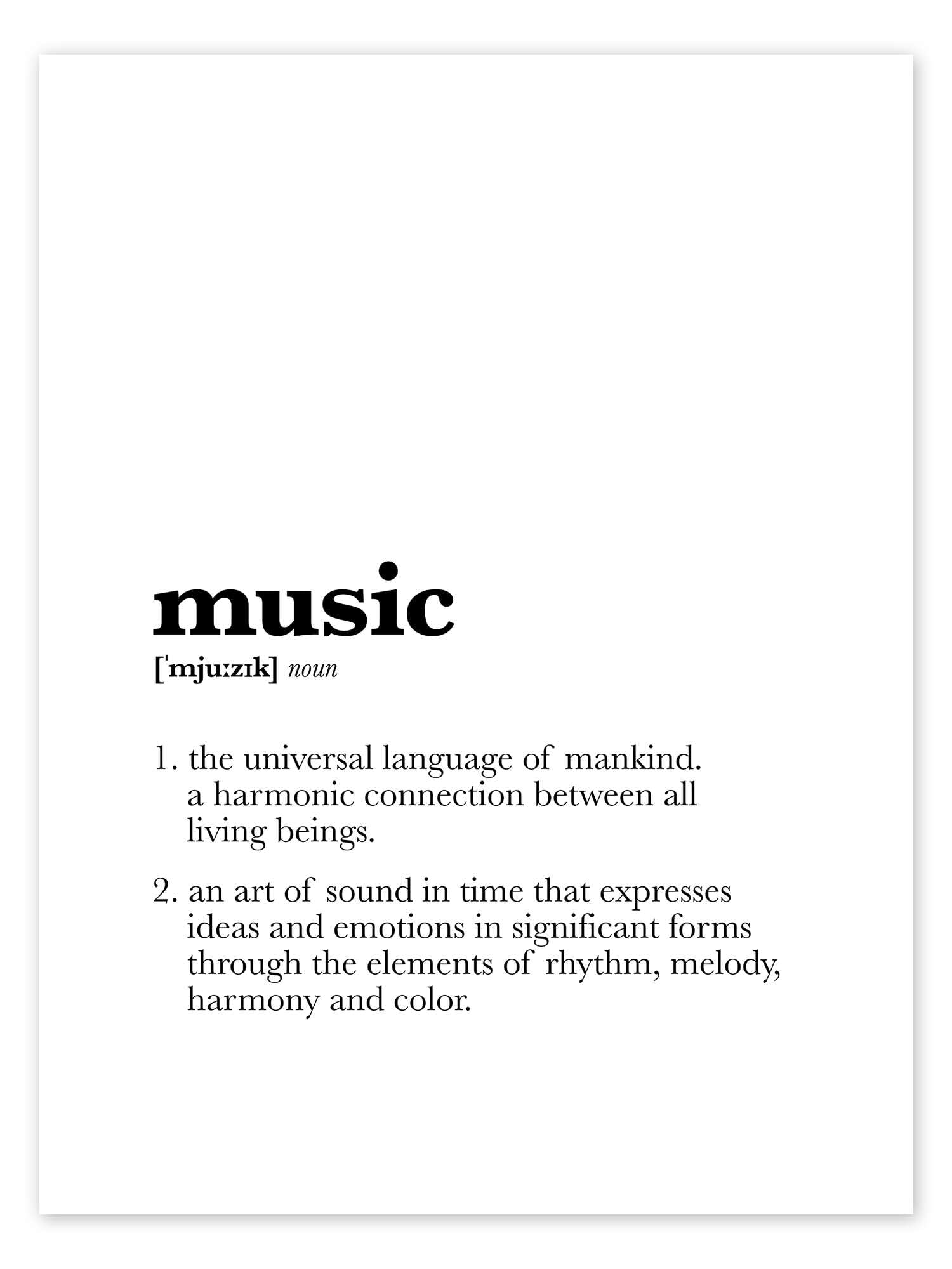 Posterlounge Definizione di musica (inglese) Poster | 100 x 130 cm di Michael Tarassow Nero e Bianco Quadri Decorazione per pareti