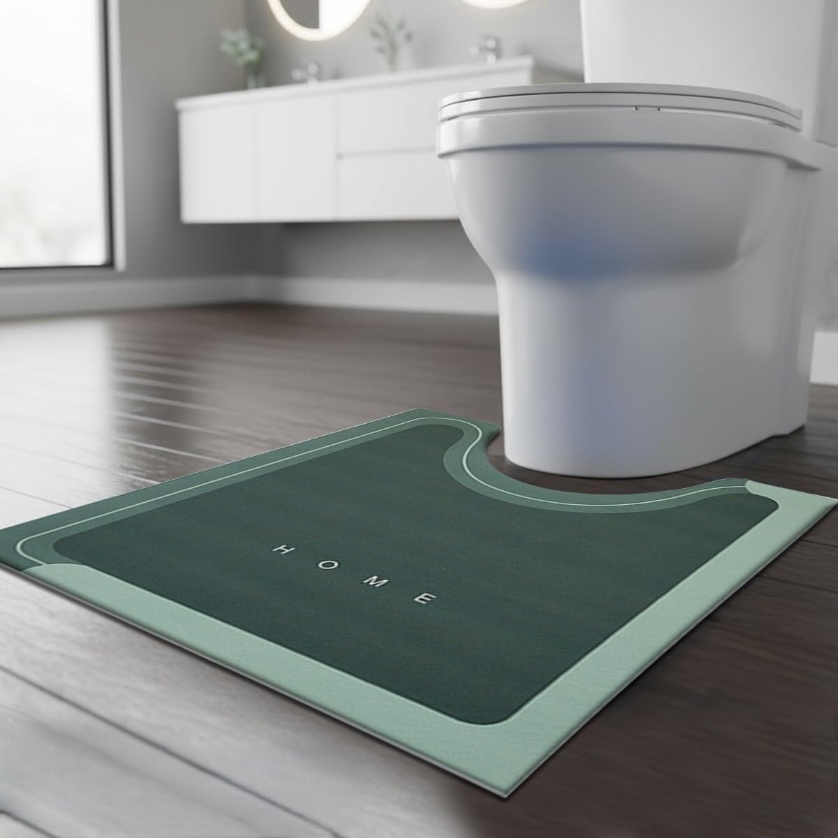 PHP Super Absorbent Rubber Pedestal Bath Mat Non Slip Anti Mould Quick-Drying Washable Bathroom Mat Thickened Toilet Shower Matts (50 x 50 cm, Green)