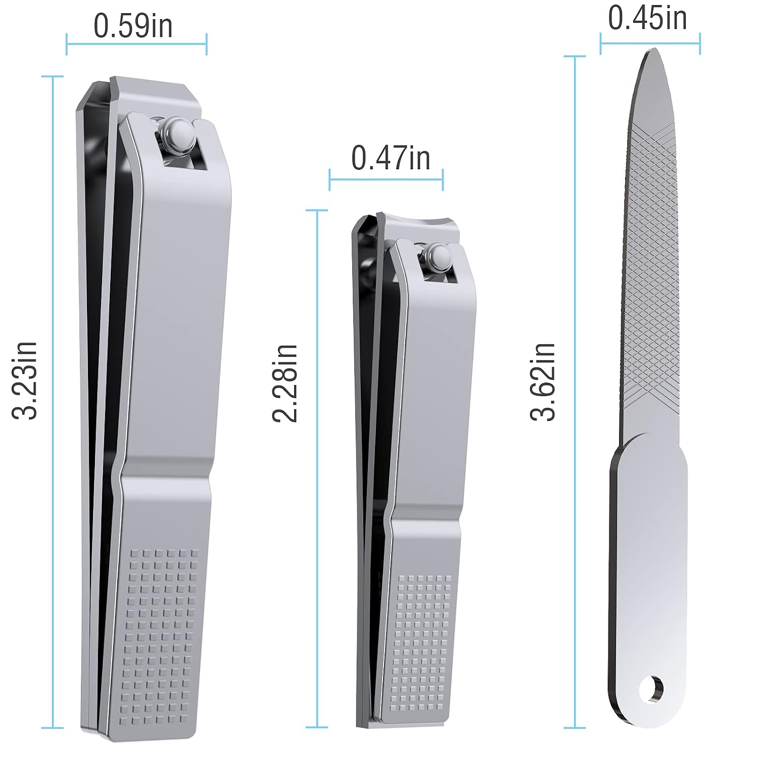 GLAMFIELDS Nail Clipper Set - 3 PCS Stainless Steel Fingernails and Toenails Clippers & Thick Toenail & Ingrown Nail Cutter for Women and Men (Silver)