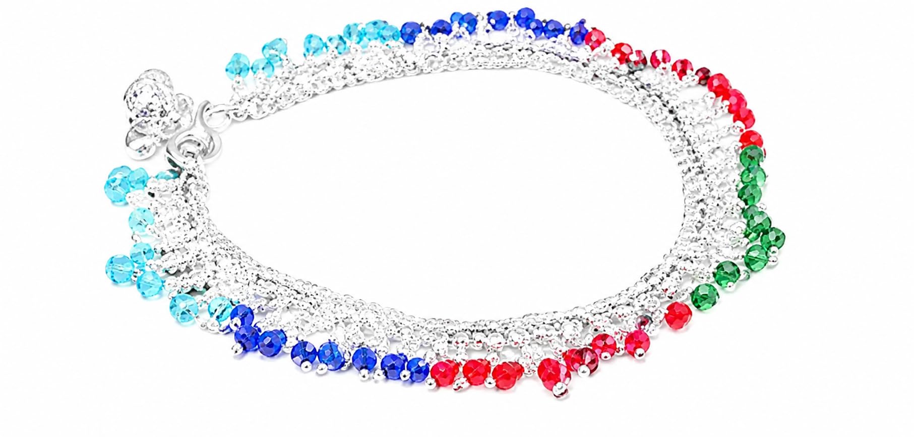 Silver Toned Beaded Anklet with Multicolour Crystal Drops-image-36