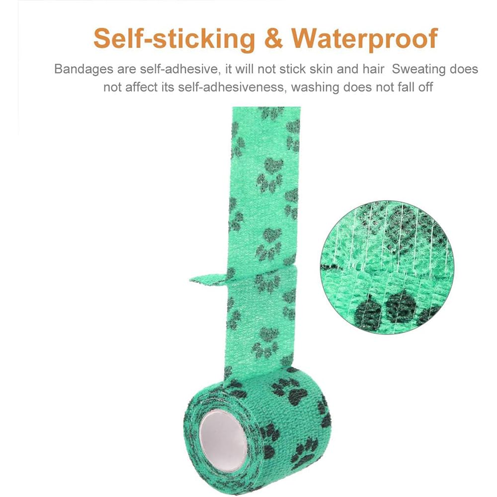 Pet Vet Wrap Benda Elastica Autoadesiva 6 Rotoli 5cm x 4.5m Bendaggio Coesivo Adesivo Bende non Tessuto Nastro elastico