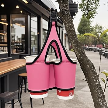 2pcs Portable Coffee Cup Bag, Milk Tea Bag, Coffee Cup Sleeve, Heat Insulation case, can Hold Two Cups of Coffee or Milk Tea, Neoprene Material, Easy to Carry Pink