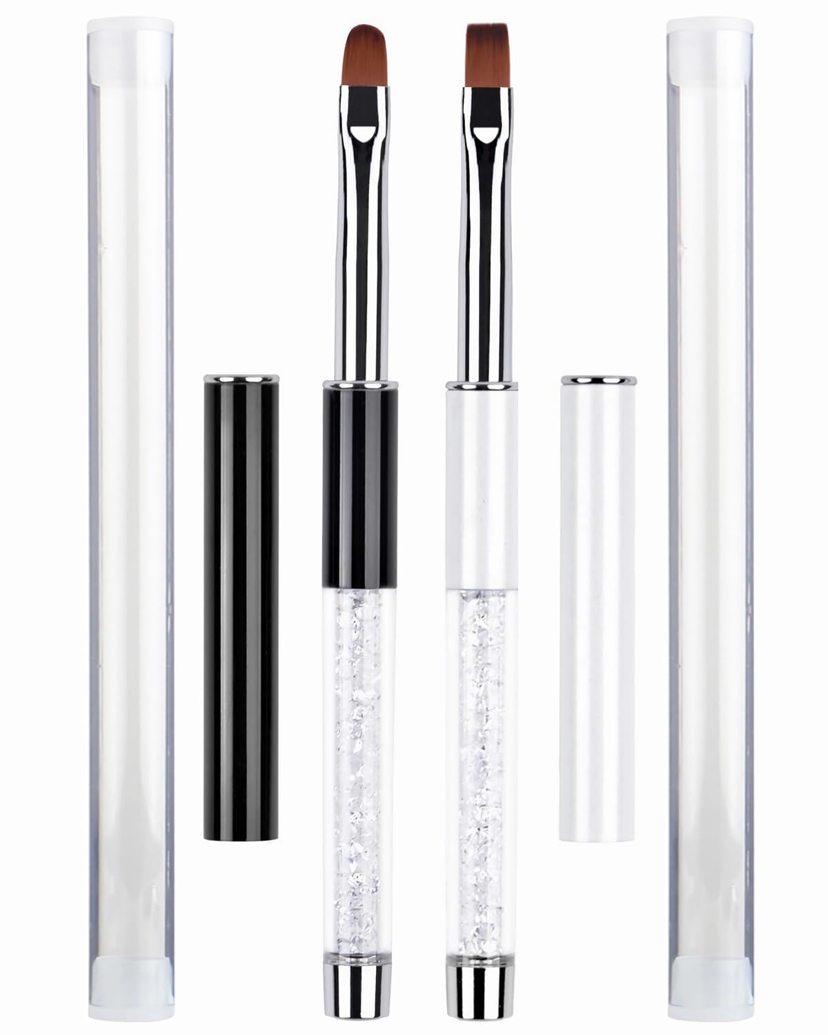 2Pcs Oval & Flat Nail Gel Brush Set – Acrylic Nail Art Brushes with Rhinestone Handle – UV Builder Gel Brush for Acrylic Nails, DIY & Salon Use