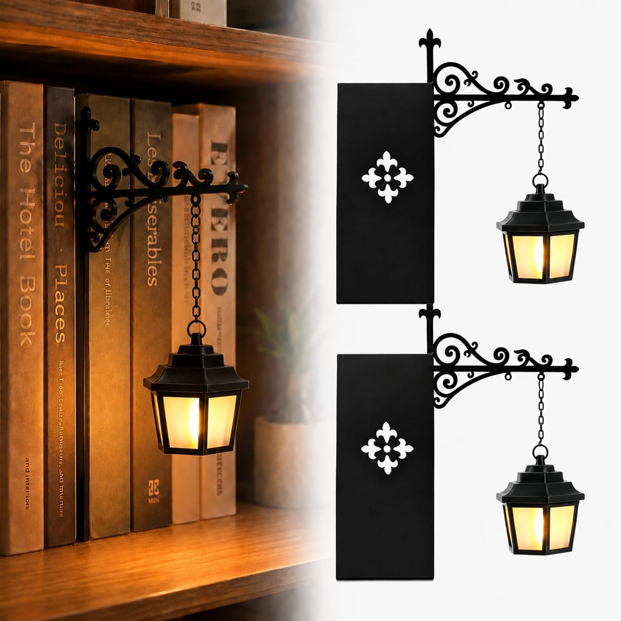 Photo 1 of 2-Pack Library Lantern Bookshelf Lamps