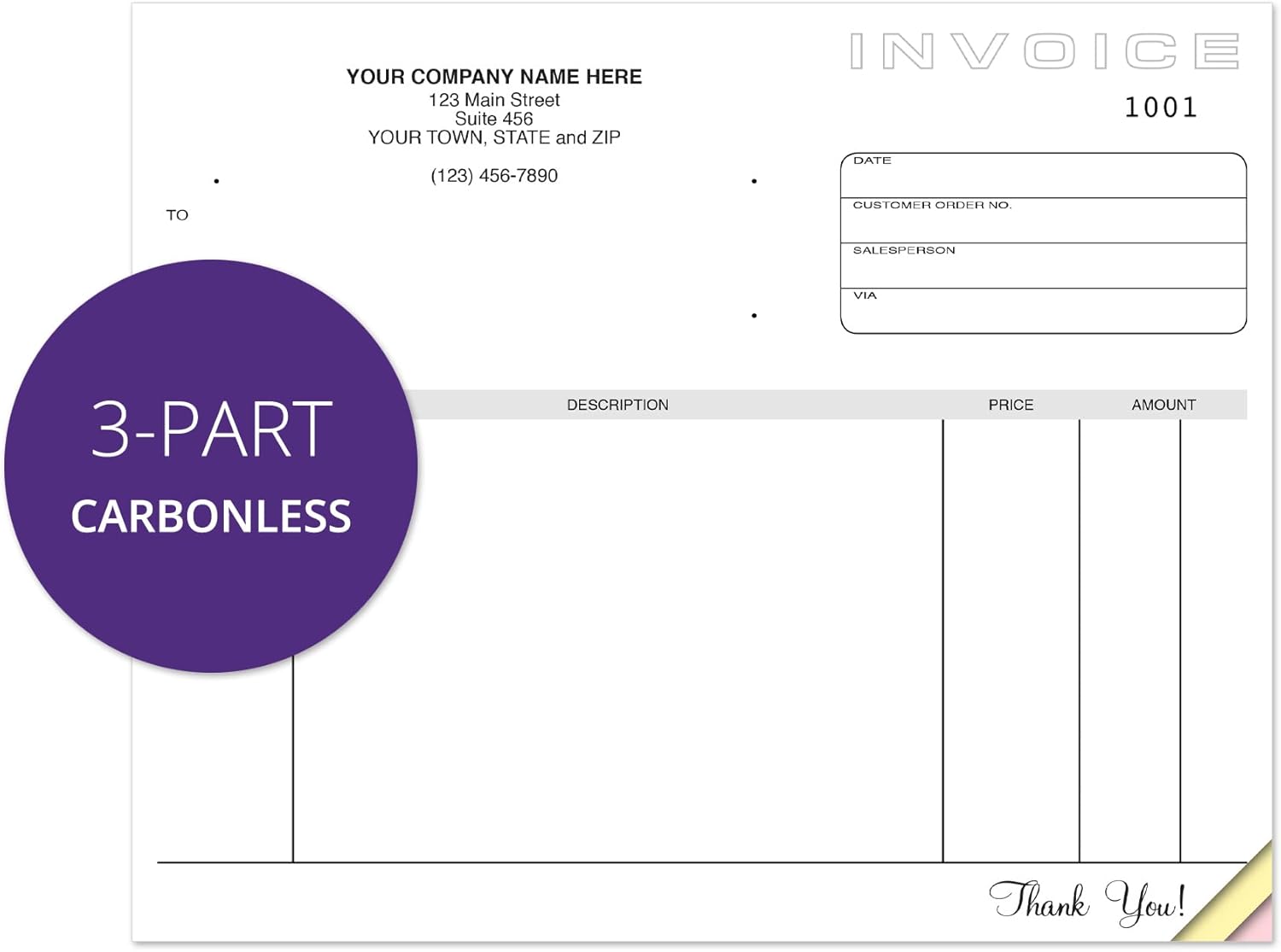 Custom Carbonless Invoice Forms 8.5 x 7 Inches 3-Part NCR Paper, Add Company Name, Address, Phone - Easy Sales Receipt for Small Business Supplies, Any Industry (White/Yellow/Pink, 500 Qty)
