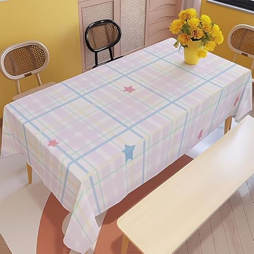 �e�[�u���N���X ������� �������ȒP table cloth ���x���_�[�s���N�n�Ƀp�X�e���J���[�̃`�F�b�N�ƃJ���[�X�^�[�̃v�����g �Â��đu�₩�ȃf�U�C�� �ϋv ����ɂ��� ����h�~ �Ɩ��p �p�[�e�B�[�p �ƒ�p (55in×71in/140*180cm