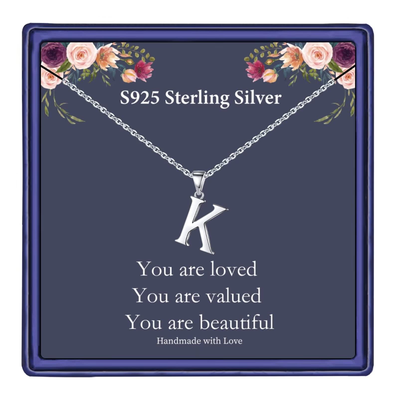 Hidepoo Valentines Gifts for Kids Girls Her - S925 Sterling Silver Initial Necklaces for Girls Women, Dainty Sterling Silver Initial Necklace for