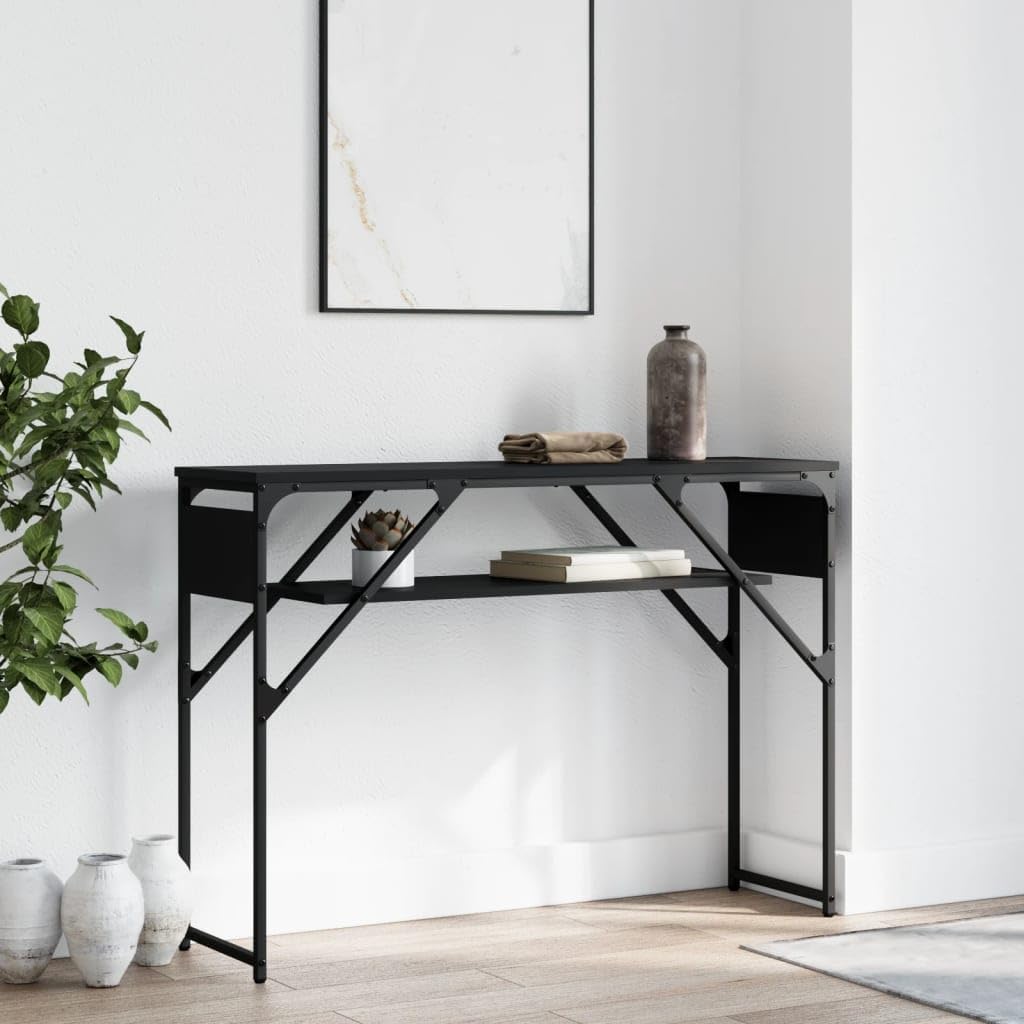 vidaXL Console Table with Shelf, Behind Sofa Table, Narrow Console Hallway Table Living Room Furniture, Industrial Style, Black Engineered Wood