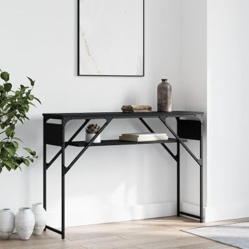 Black Engineered Wood Console Table with Adjustable Feet for Entryway Hallway Living Room Storage Shelf Industrial Design