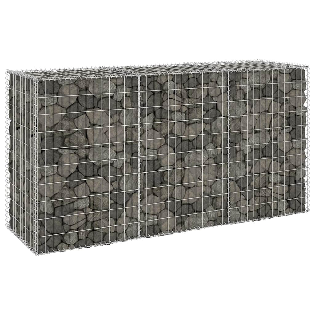Gabionenwand mit Abdeckung aus verzinktem Stahl 200x60x100 cm Gartenzaundoppelstabmatte Sichtschutz Zaunfeld für Terrasse Balkon Vorgarten und Grundstück Begrenzung