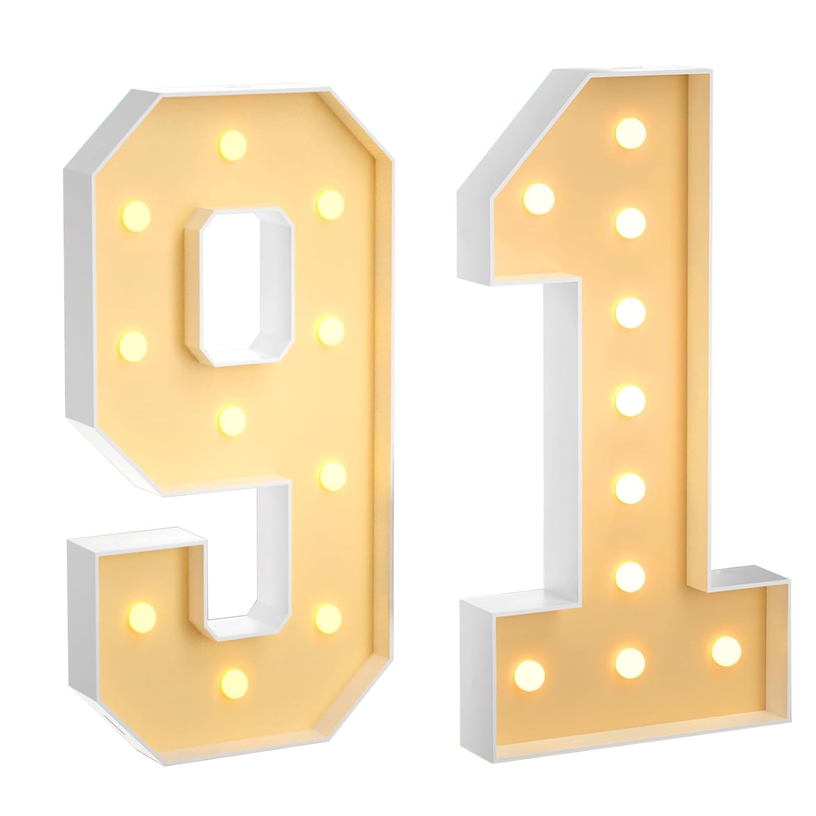 100 cm, grande numero 91 con luci a LED, decorazione a mosaico, luce bianca calda, per casa, feste, compleanni, matrimoni, compleanni e Natale