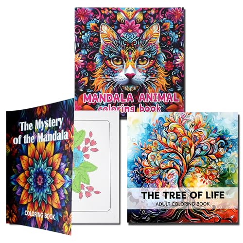 OSDUE Confezione da 3 Libro Mandala da Colorare Adulti, 72 Mandala Animali Libri da Colorare per Adulti Antistress Album da Colorare Adulti Anti Ansia, Relax, Libri da Colorare Rilassanti per Donne