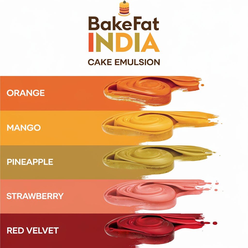 Bakefat India 5 Flavour Baking Emulsion Set (Mango, Pineapple, Orange, Strawberry, Red Velvet) (50ml) - Image 7 thumbnail
