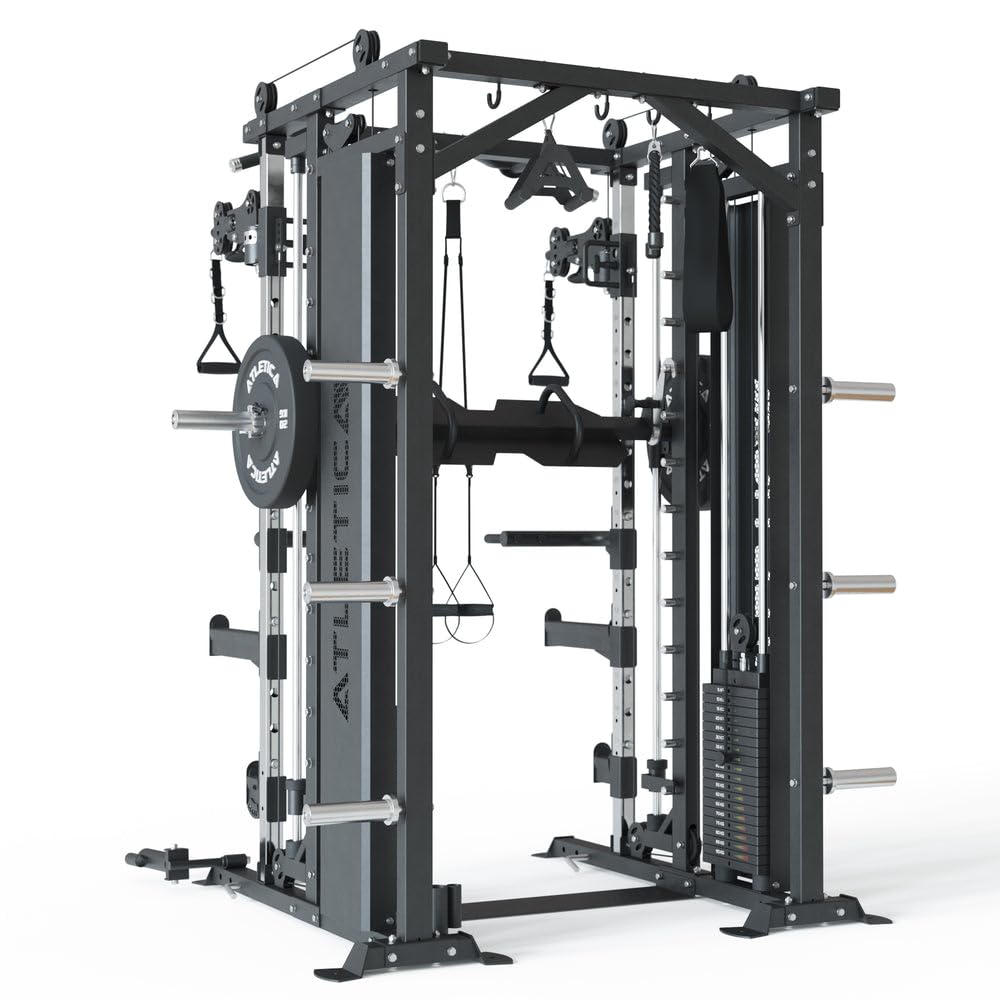 ATLETICA Fortress Multipresse Set | Target | Kraftstation mit B6 Hantelbank, Jammer Arms, Smith Machine & 360° Cable Cross | Kabelzug mit 180kg Steckgewichten