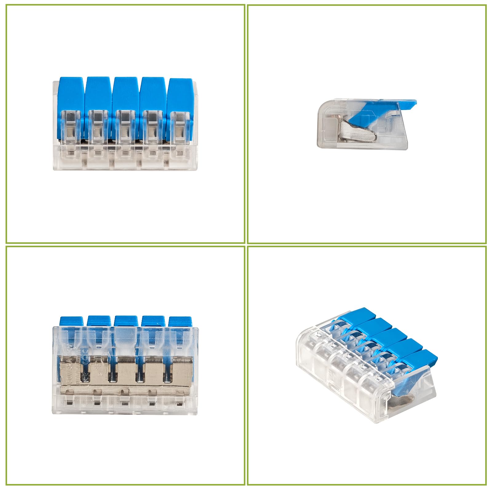 Maxled, Light is Led! Bornes de Connexion 5 Entrées, 100 Pièces Compatibles Avec Tous Types De Fils Dans Le Monde, Fil Solide 0.2-4mm², Connecteurs Fil Toronné 0.14-4mm², Référence 415