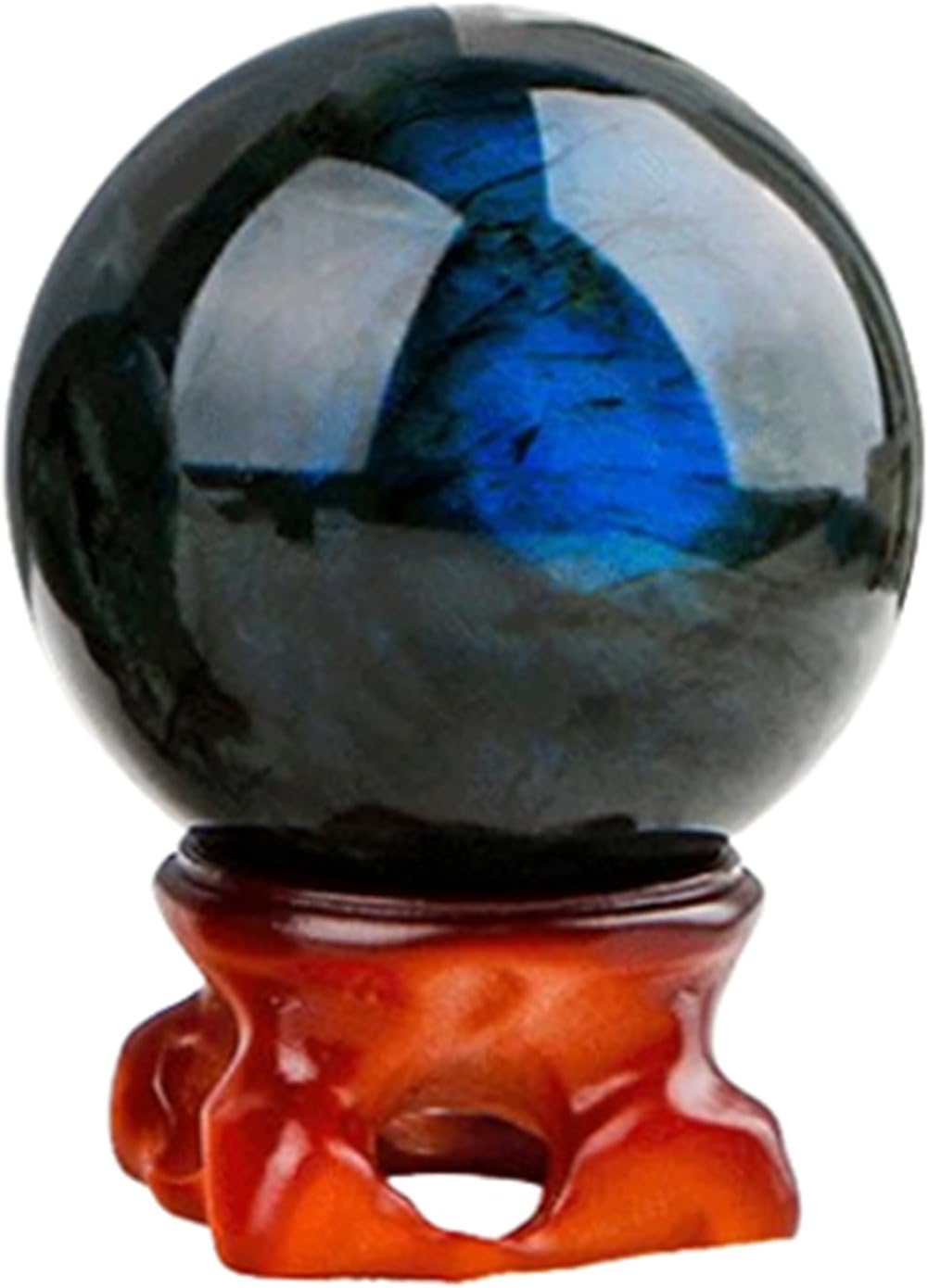 Labradorite Crystal Ball with Wood Stand,Polished Labradorite Stone Sphere for,Fengshui Decor Orb for Home & Office,Gifts for Friends,8~9cm