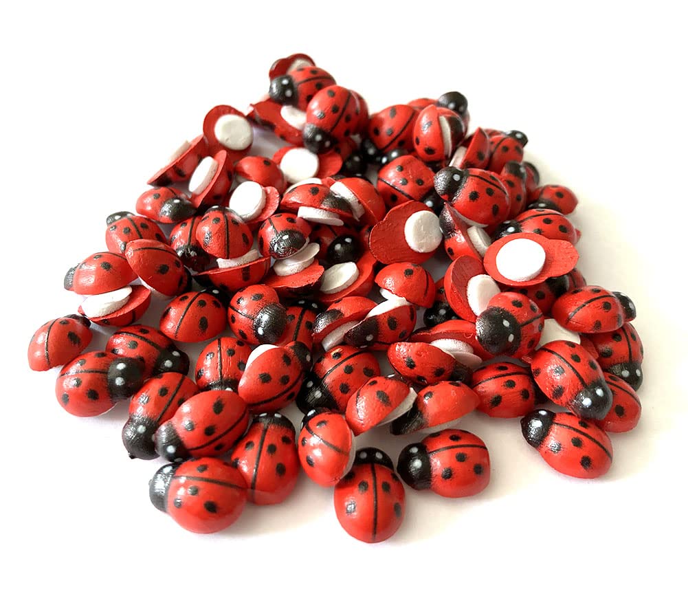 Art&Beauty 100pcs Self-Adhesive Mini Ladybugs Wooden Ladybug Shaped Sticker