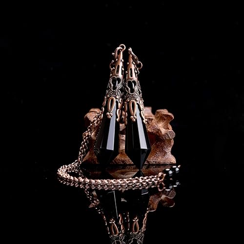 Miniatura 3 de PESOENTH Péndulo de cristal de obsidiana negra natural, péndulo de metal retro de bronce, colgante hexagonal para curación, rascado, adivinación,