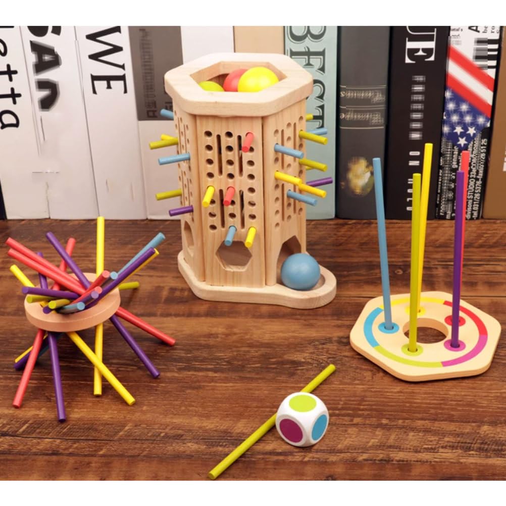 Jeu bâton Bois Montessori Tirer, Jouet motricité Fine tri Couleurs