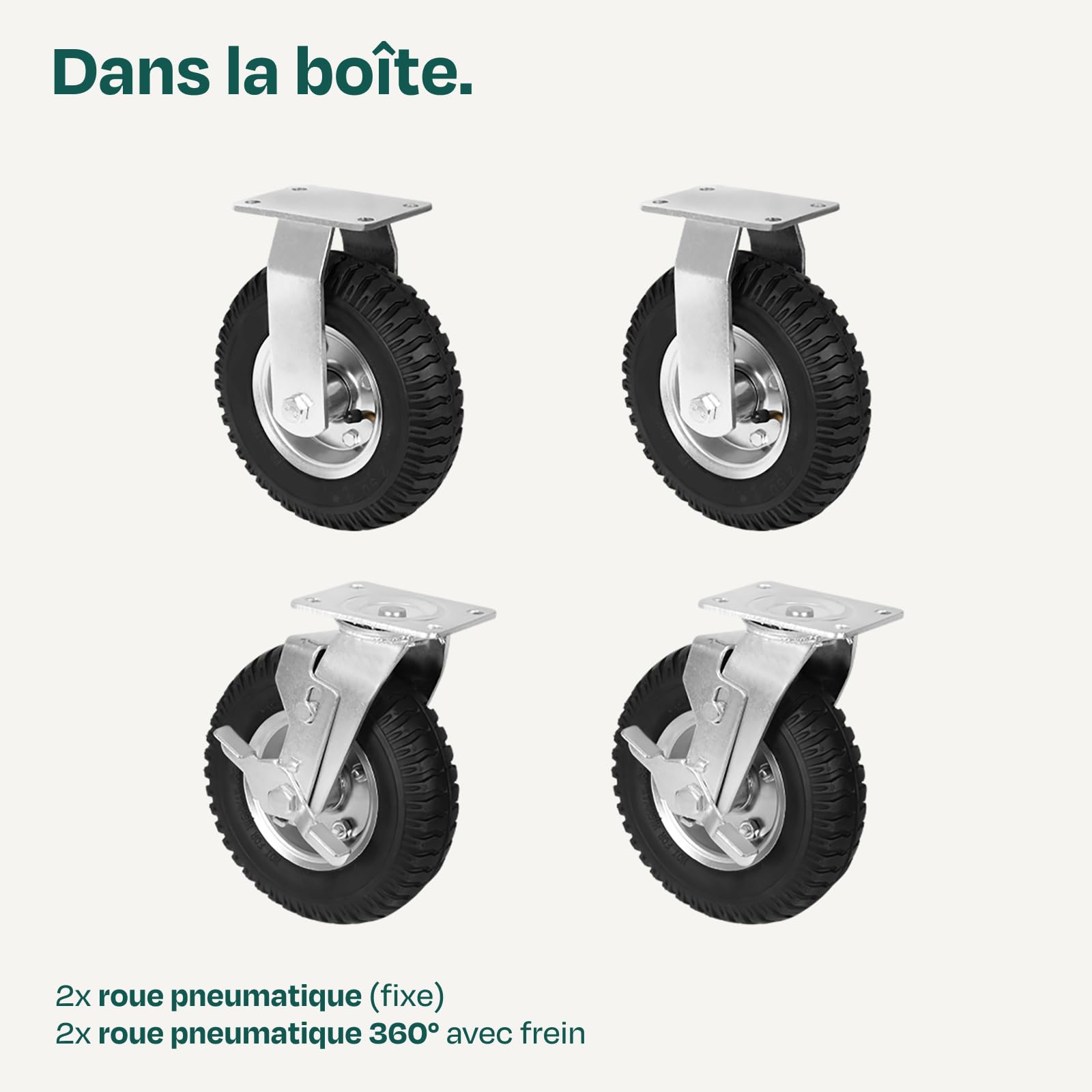 VONROC Roues Pneumatiques pour Chariot TT503XX – Set 4 Roues Gonflables – Absorption Chocs & Vibrations – Upgrade Premium Chariot 300 kg