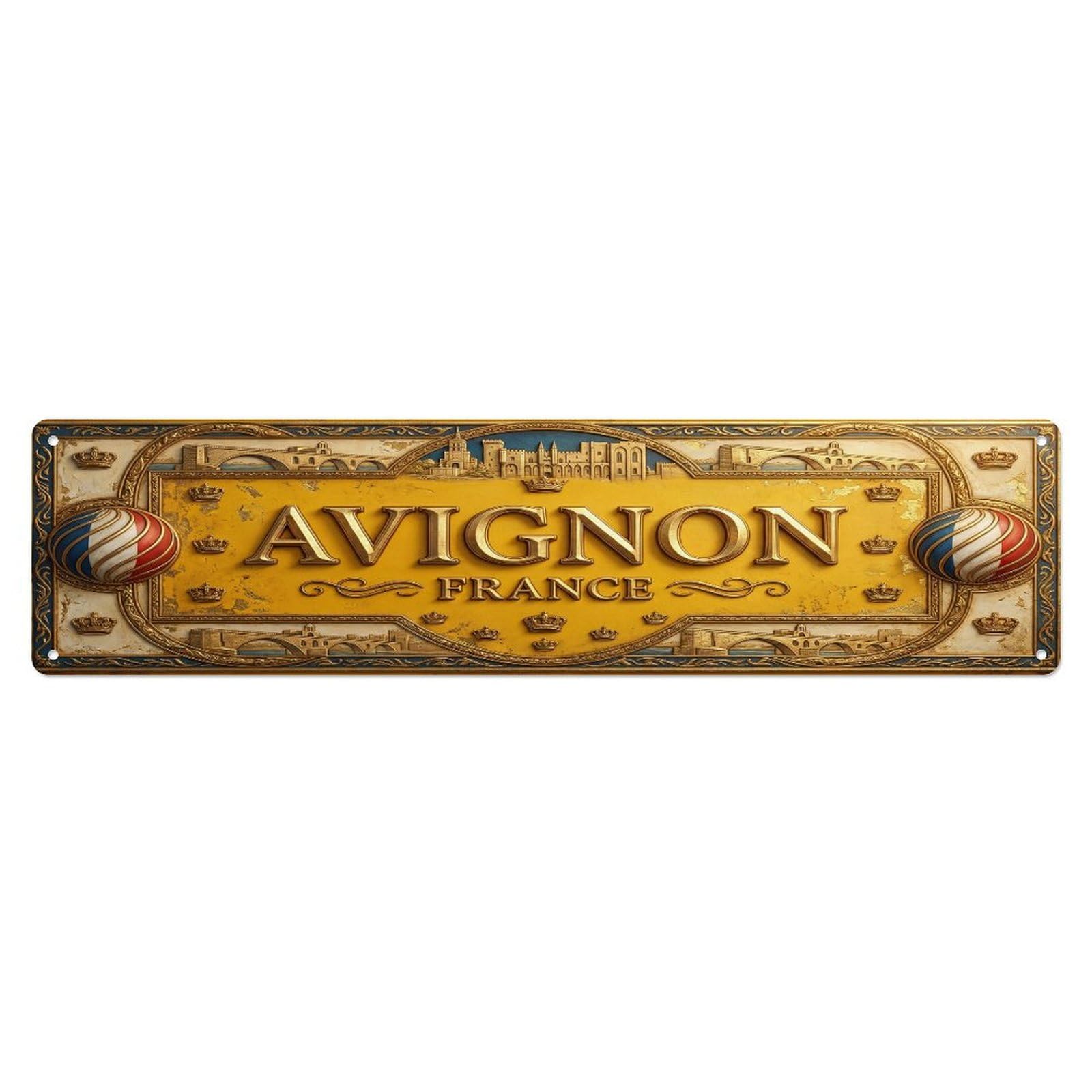 Vintage Avignon France Flag Pattern Metal Tin Sign