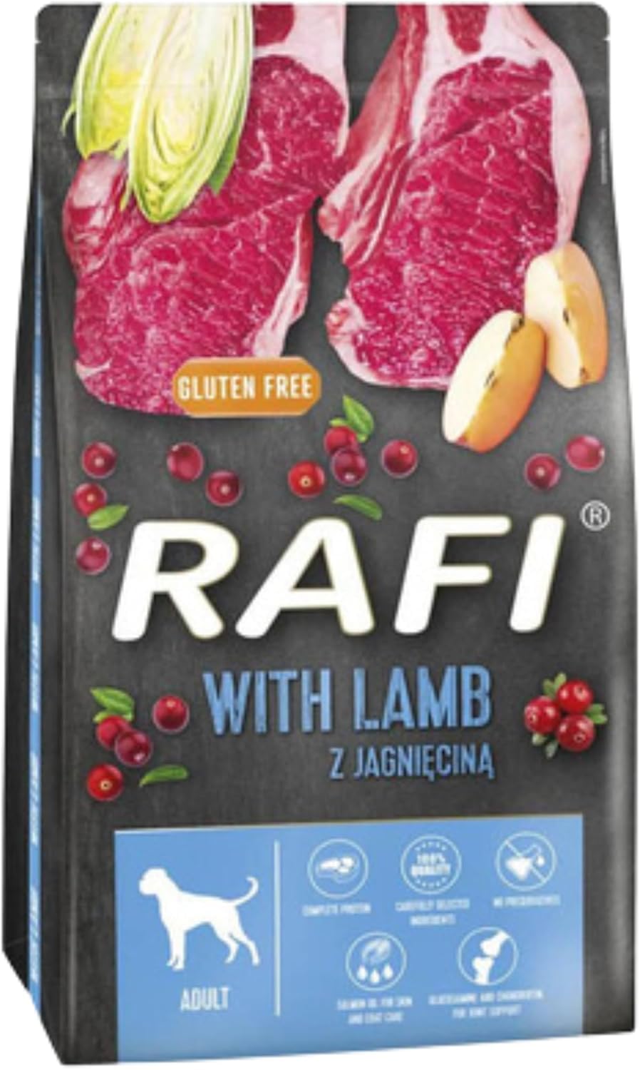 Rafi Adult Dry Dog Food – Natural Grain-Free High-Protein Dog Food with Omega 3 & 6, Prebiotics, No Gluten or Artificial Additives (10kg, Lamb)