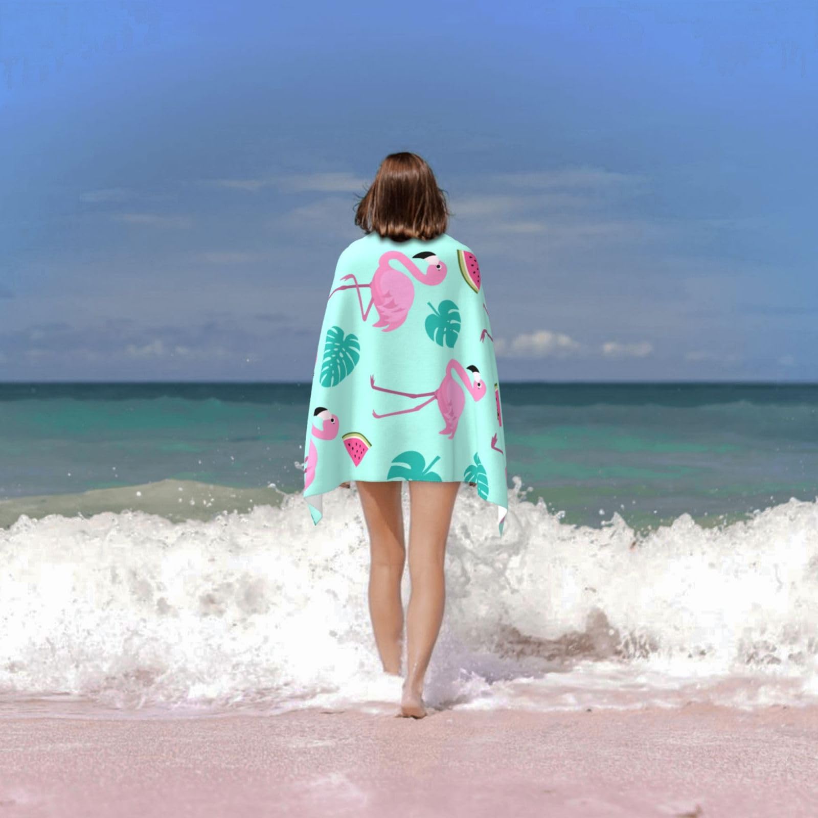 Cromcu Oversized Flamingo Beach Towel 32"x52" - Microfiber, Quick-Dry, Sand-Free Pool & Bath Towel For Adults & Travel - View #2