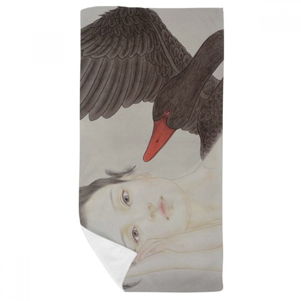 Serviette de bain douce débarbouillette 35x70cm aquarelle style chinois multicolore
