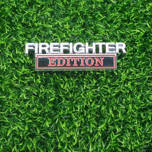 Image of 2pcs Firefighter Edition Emblem 3D Metal Decal Car Logo Badge Fit for Pickup Truck Car Truck Motorcycle 150 250 350 (Silver Red)