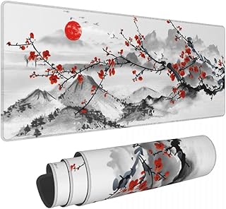 قاعدة ماوس بتصميم زهرة الكرز اليابانية مقاس XXL ممتدة بقاعدة مطاطية غير قابلة للانزلاق مع حواف مخيطة للالعاب والمكتب (31.5 × 11.8 انش 3 ملم)