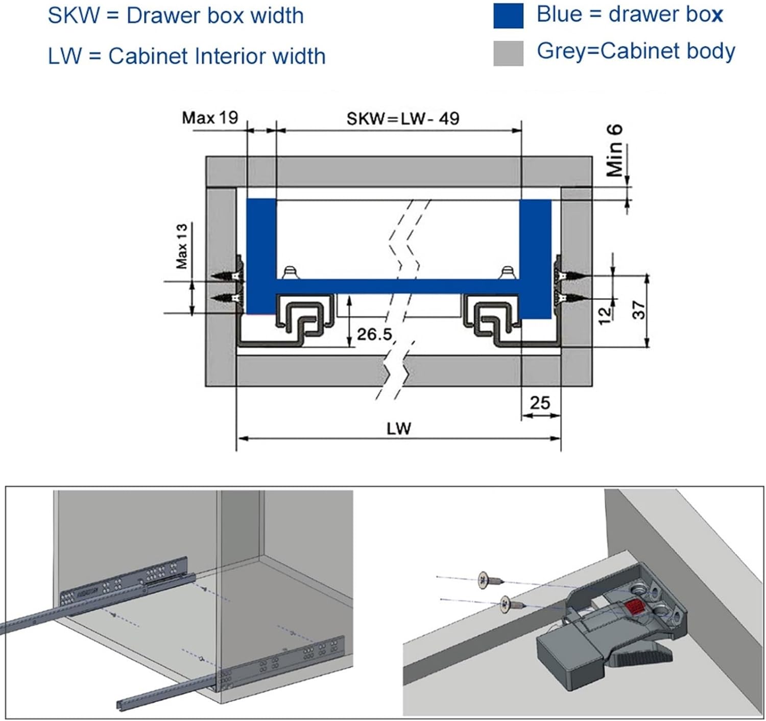 Hardware Full Extension Side Mount Drawer Slides Quick Installation Drawer Slider Smart Lock Full Opening Soft Closing(Lock 18inch 450)