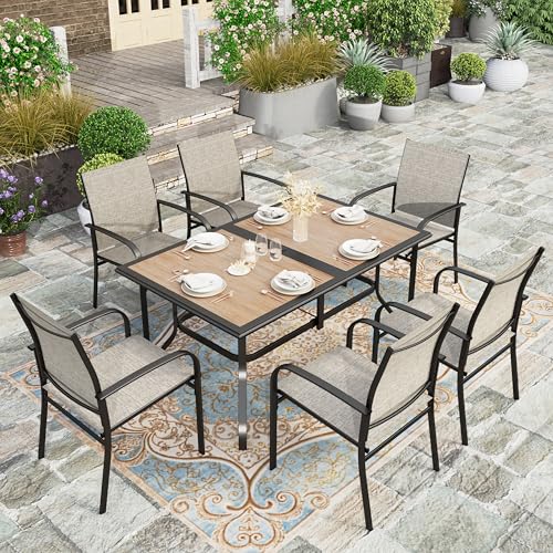Image of HERA'S HOUSE Outdoor Dining Table for 6, Metal Table w /Umbrella Hole