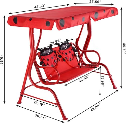 Miniatura 4 de Happygrill Mini columpio para patio de 2 asientos con cinturón de seguridad, hamaca para exteriores con toldo para niños, color rojo