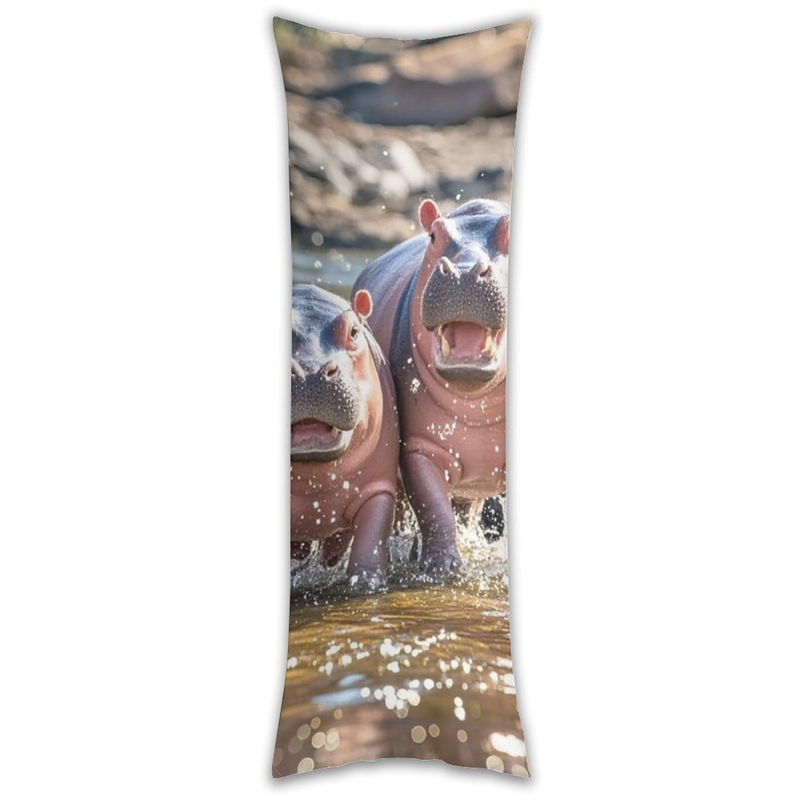 Hippos Pillowcase Long Pillow Case Cozy Pillow Cover Pillow Protector Soft Long Cushion Case Long Body Lumbar Decorative Throw Pillow Cover for Bed Sofa Couch 18.9 X 53 Inches