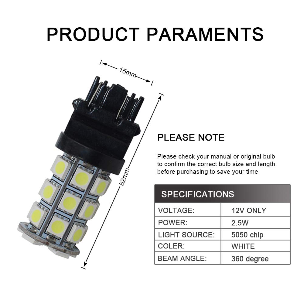 Yolu 3157 3156 3057 4157 3056 LED Bulbs White 5050 27-SMD Led Lights Super Bright 3357 Low Power Back Up Reverse Lights Replacement For Tail Brake Lights Turn Signal Lights 10-Pack
