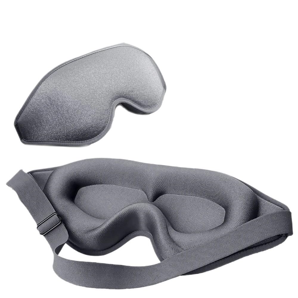 Antifaz de dormir 3D para dormir, de espuma viscoelástica, lavable, transpirable, portátil, para viajes, color gris, 3 unidades