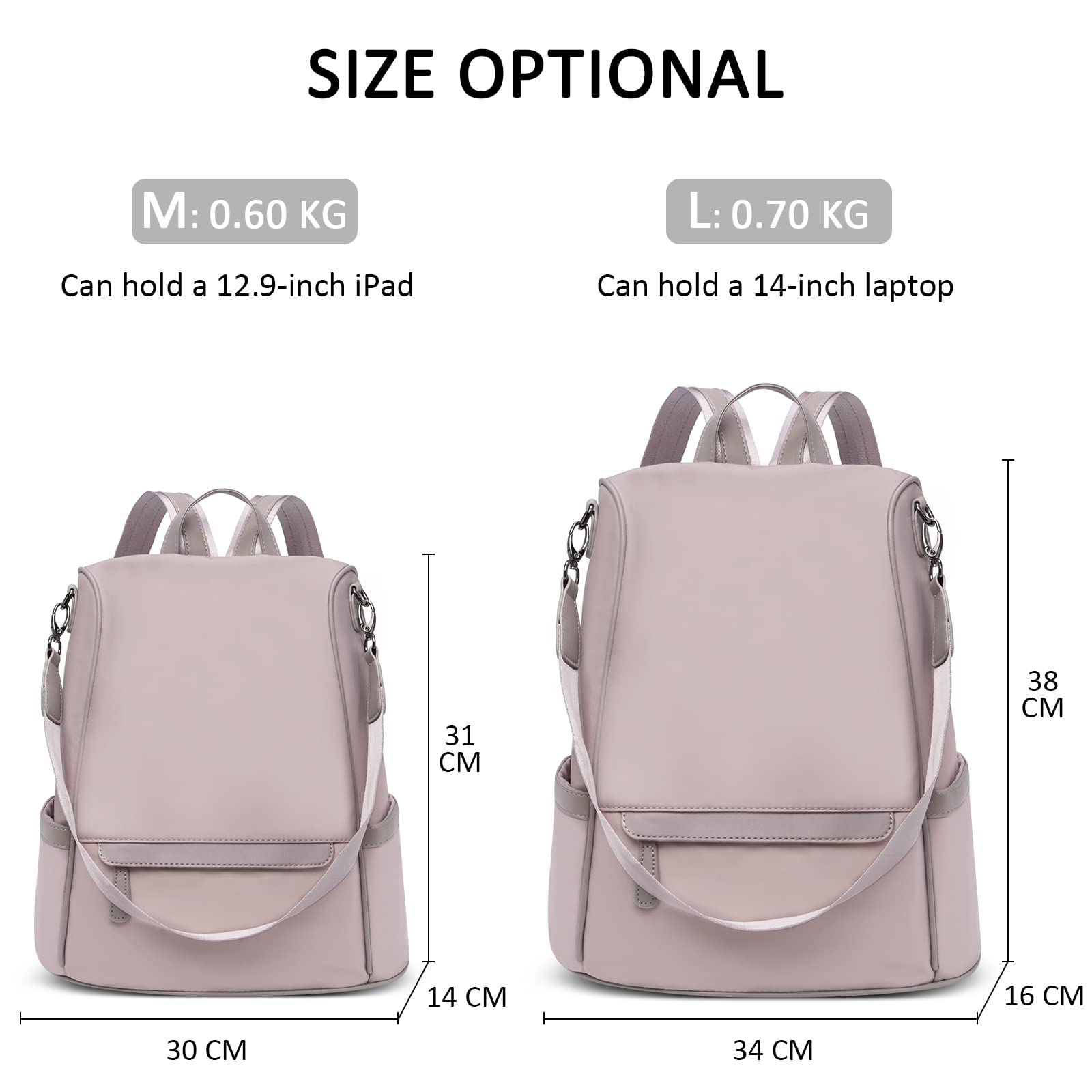 Moda Mochila de Mujer Antirrobo Bolso Mochila Ligera Casual Viaje Bandoleras Vacaciones Bolso de la Universidad Impermeable Nailon Mochila de Señoras Rosado Morado
