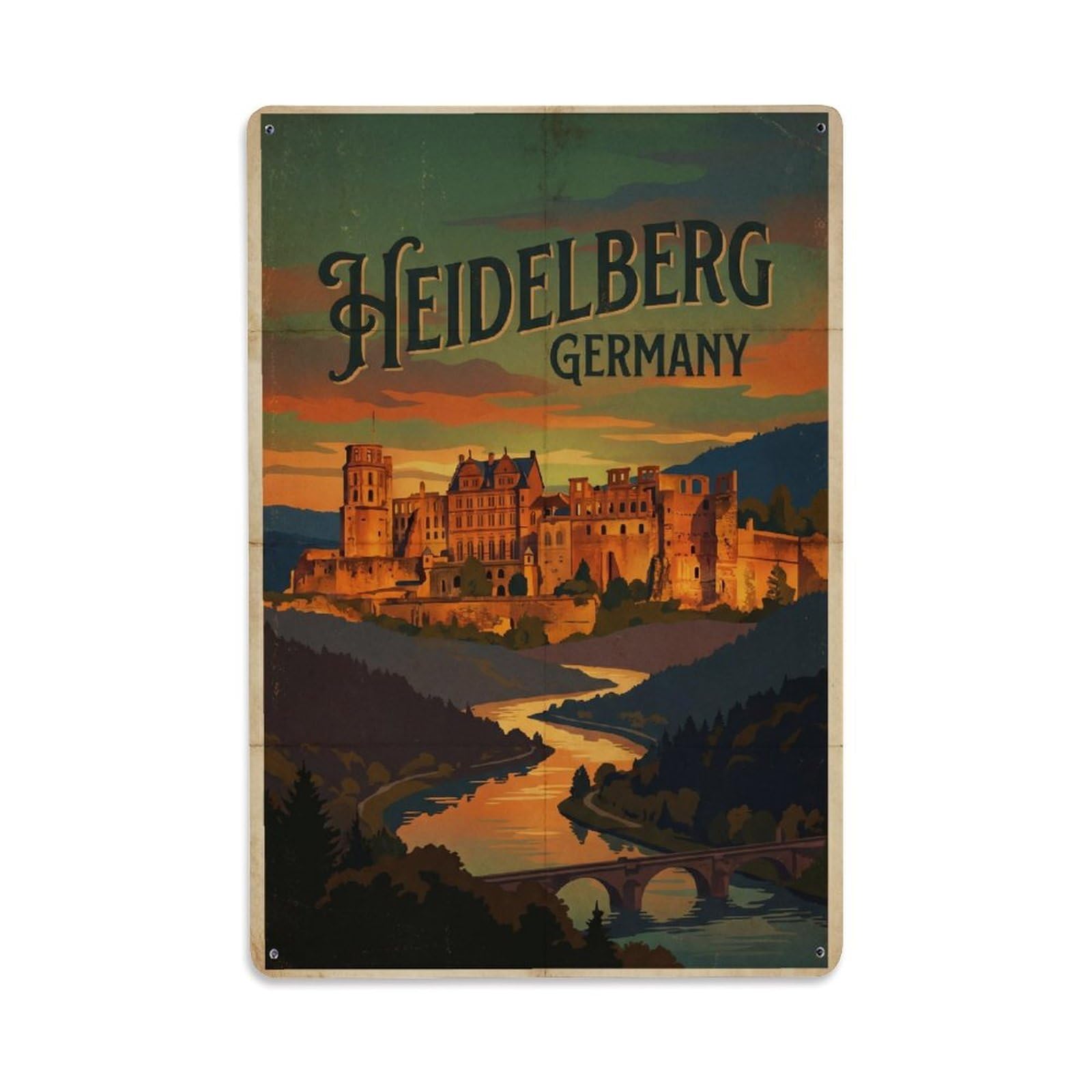 Vintage Germany Heidelberg Travel Metal Tin Sign