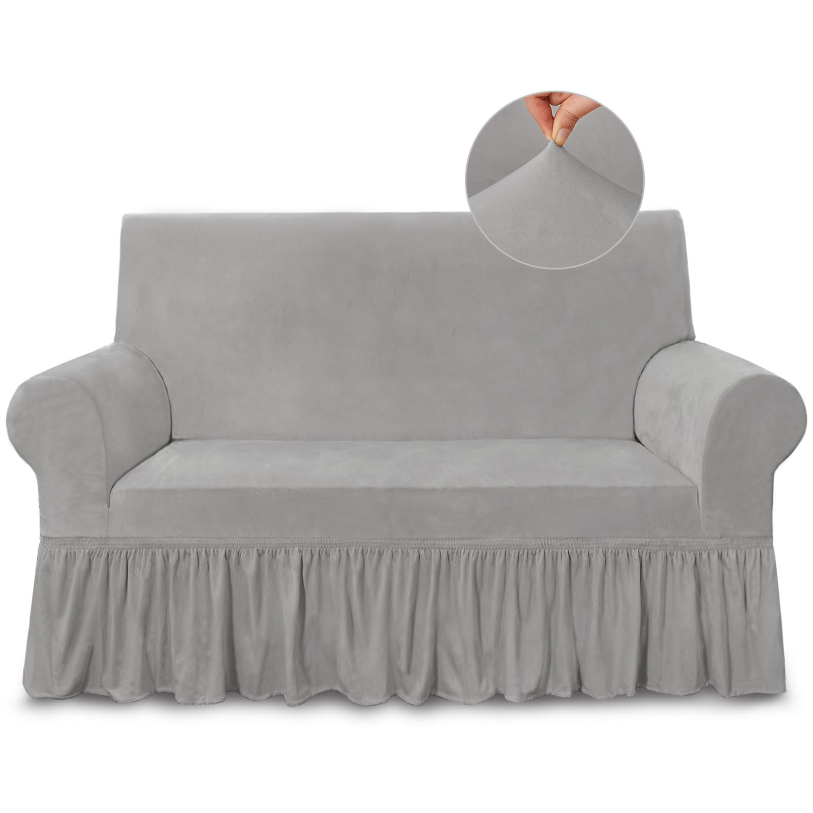 NICEEC Loveseat Cover Super Soft 1-Piece Light Grey Slipcover for Loveseats Stretch Universal Spandex Couch Cover for Living Room Easy Fit Washable Furniture Sofa Protector with Skirt