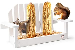 Solution4Patio White Chipmunk & Squirrel Hanging Mesh Bird Feeder With Bench