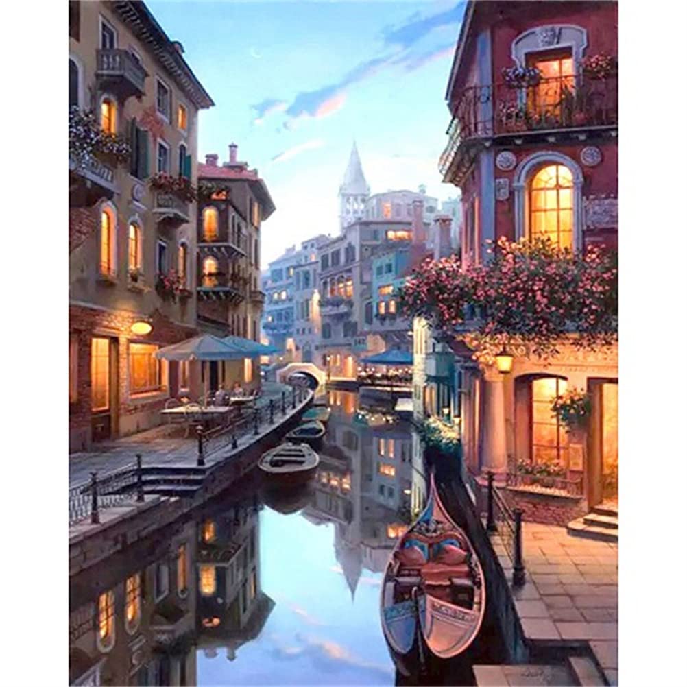 Meecaa Venice Paint By Numbers Landscape House Kit For Adults Beginner Diy Oil Painting 16X20 Inch (, No Frame)