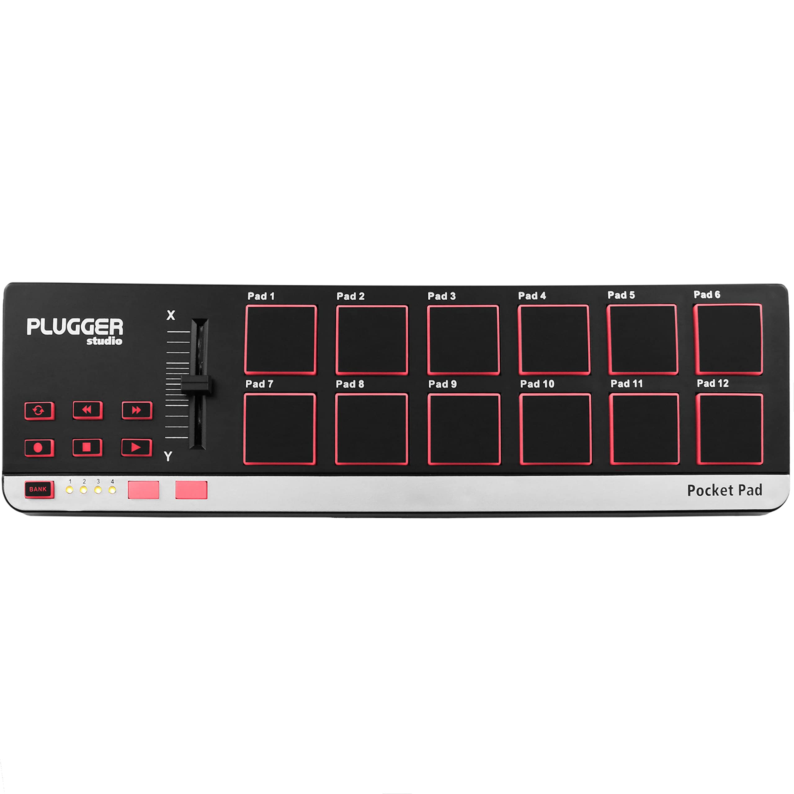Plugger Studio Pocket Pad Contrôleur MIDI USB ultra compact pour ordinateur PC et Mac. 12 pads sensibles à la vélocité. Compatible avec tous les logiciels MAO DAW DJ Plug-ins Instruments virtuels.