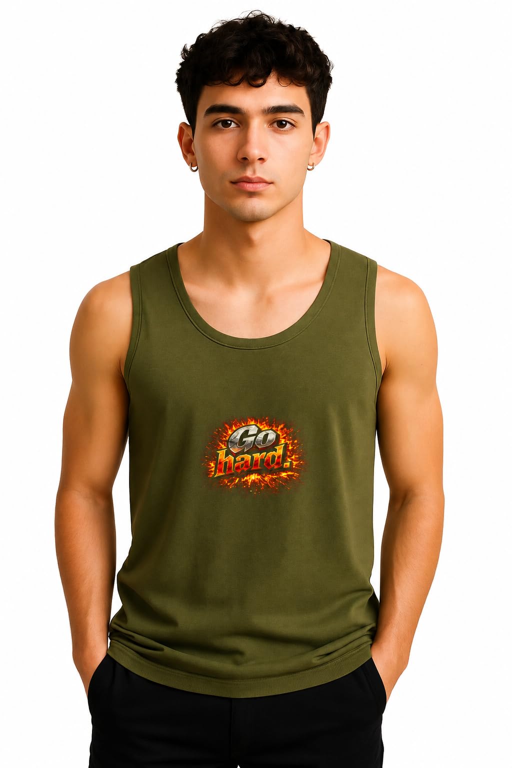 Men's Sleeveless Cotton Tank Top | Go Hard Graphic Printed Gym Vest | Round Neck Regular Fit Casual Workout Muscle T-Shirt for Men-image-20