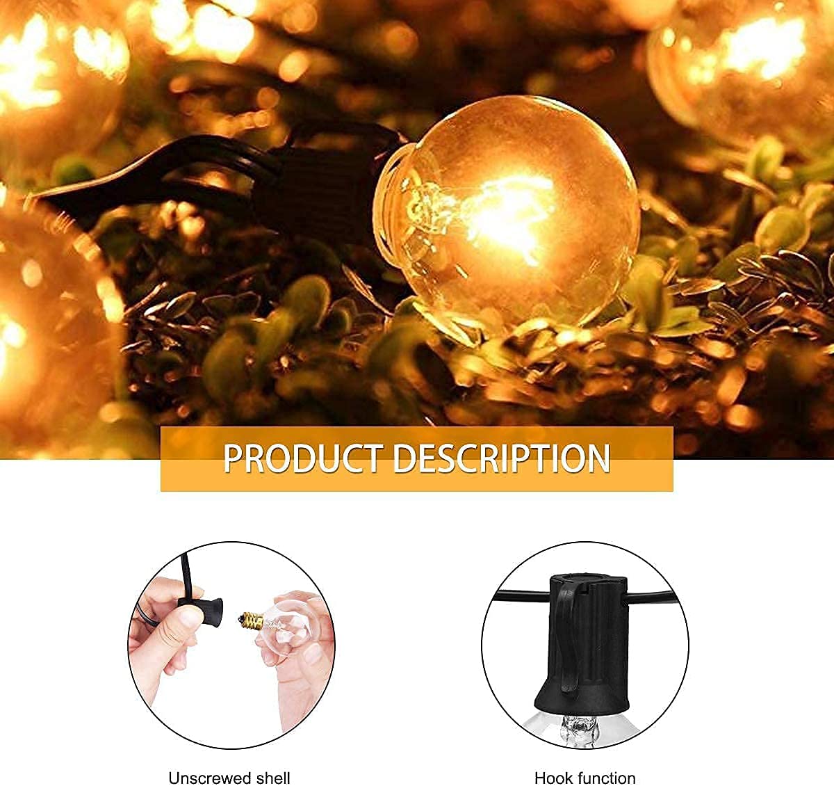 Lichtketting Buiten, G40 Globe Lichtsnoer Buiten met 25 2 Waterdicht Plastic Ledlampen voor Achtertuin, Veranda, Café, Party, Bruiloft, Tuin Lichtketting Buiten, G40 Globe Lichtsnoer Buiten met 25 2 Waterdicht Plastic Ledlampen voor Achtertuin, Veranda, Café, Party, Bruiloft, Tuin
