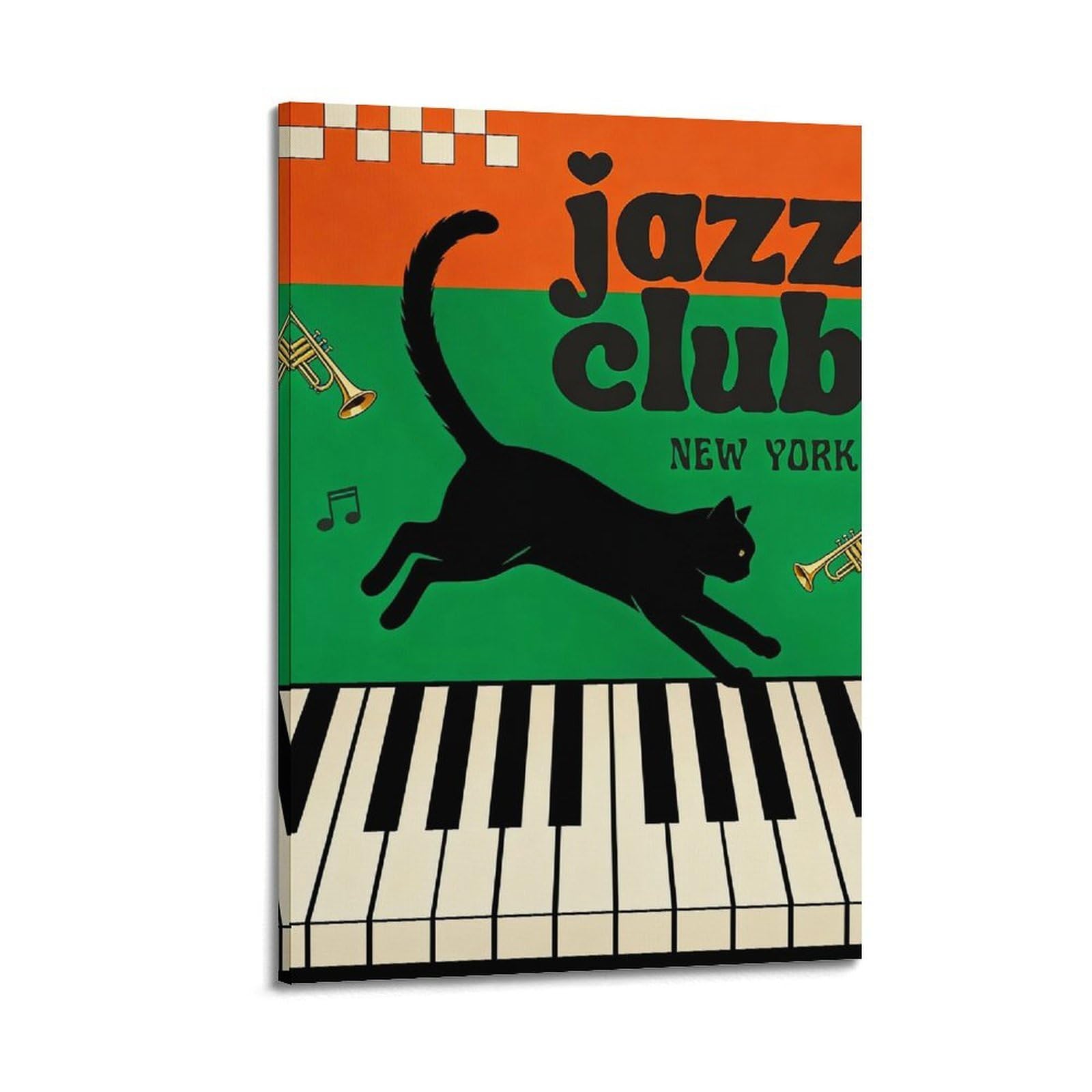 Poster con musica in stile retrò Jazz Club, gatto nero pianoforte, stampa artistica da parete con foto, dipinti, decorazione per la casa, 60 x 90 cm