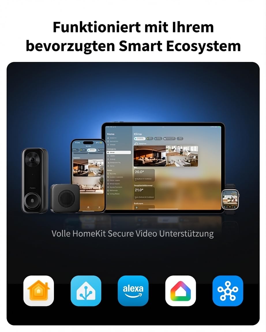 Aqara Türklingel-Kamera G400 mit Chime, Kabelgebunden/PoE, HomeKit Secure Video, 2K HD Panoramaansicht, Zwei-Wege-Audio, 2,4/5 GHz, Lokale Erkennung & 24/7-Aufzeichnung, IP65, Alexa/Google/SmartThings